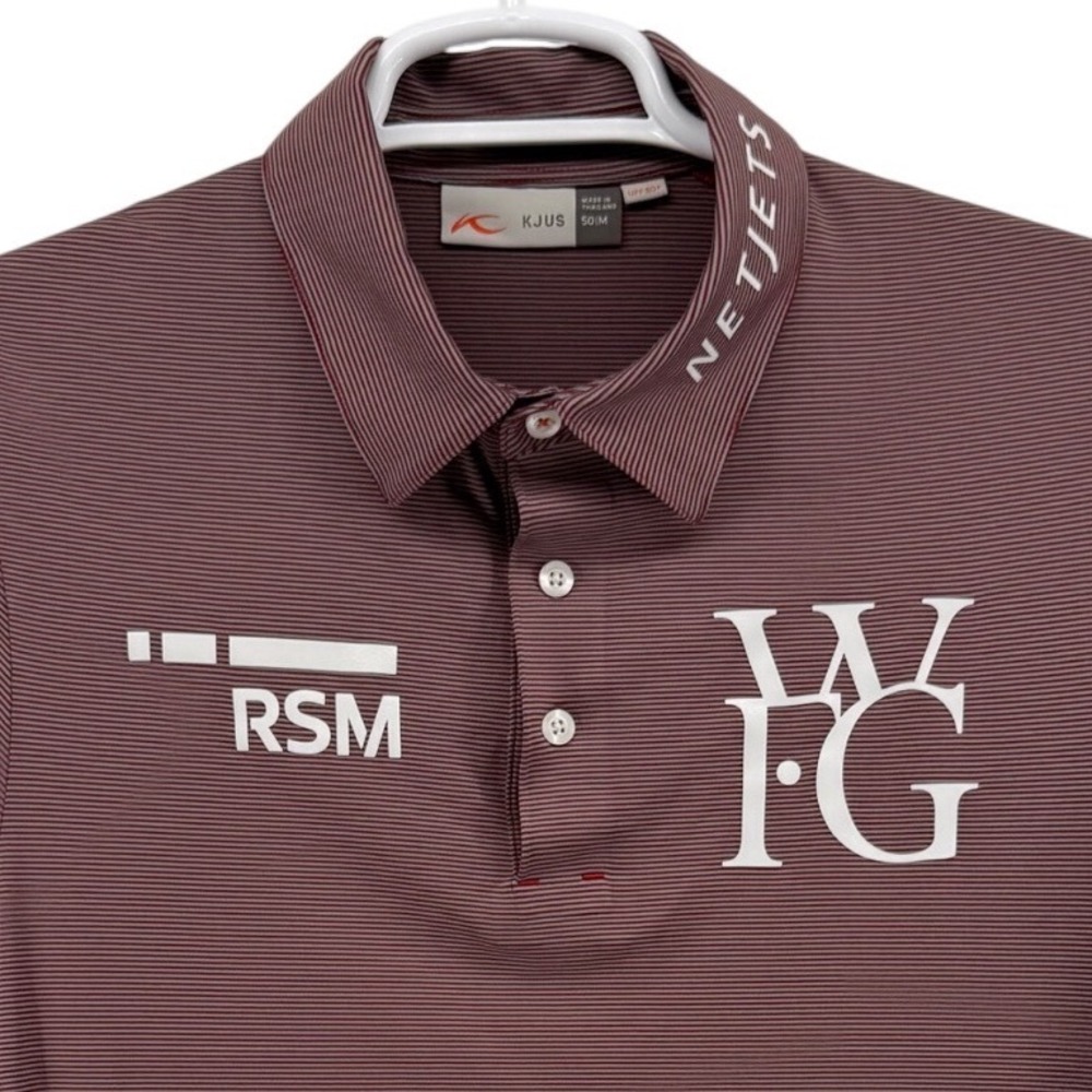 Kjus Golf Polo Burgundy Stripe NetJets RSM WFG UPF 50+ Size 50 M PGA Tour Issue